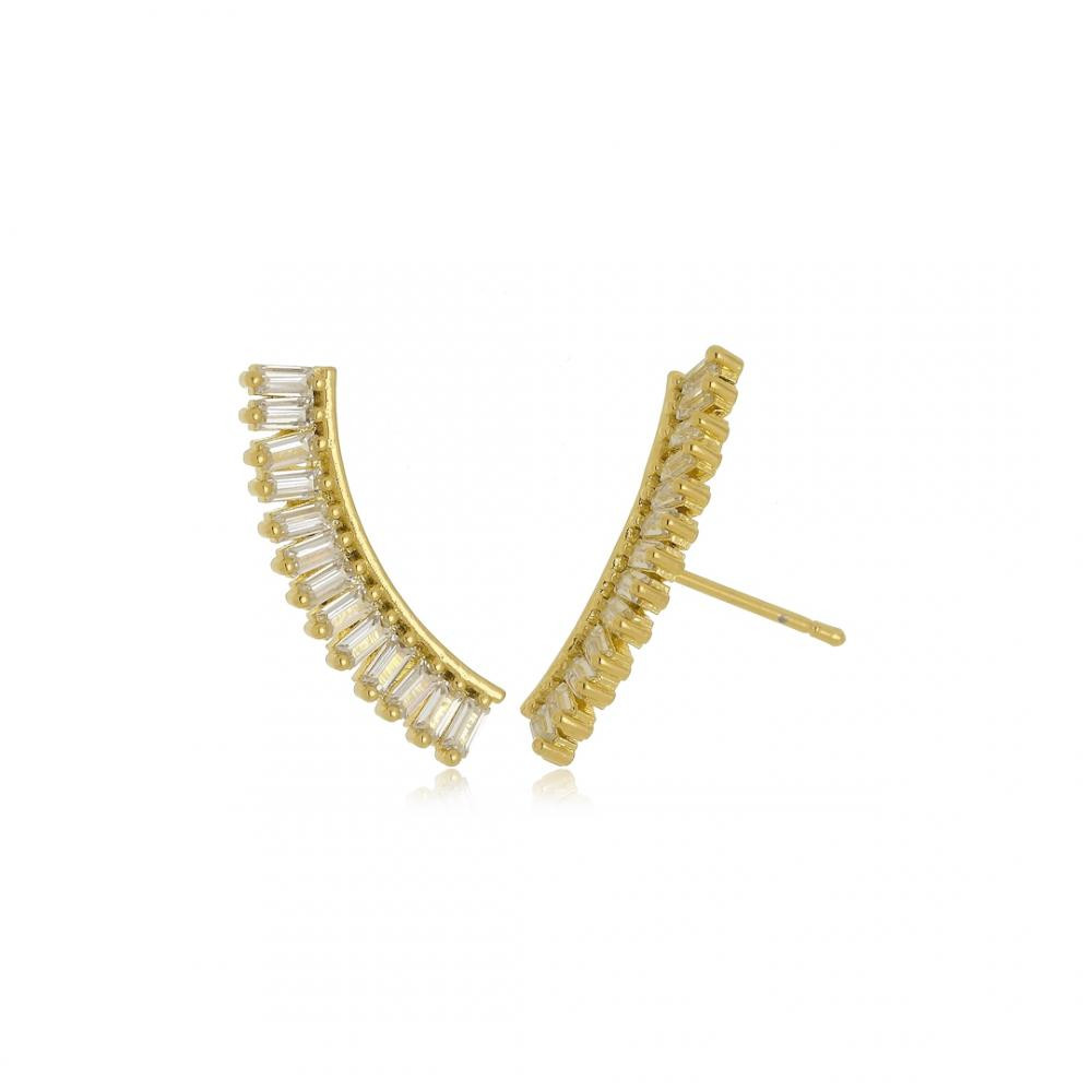 Brinco earcuff carre com zircônia cristal banhado a ouro 18k