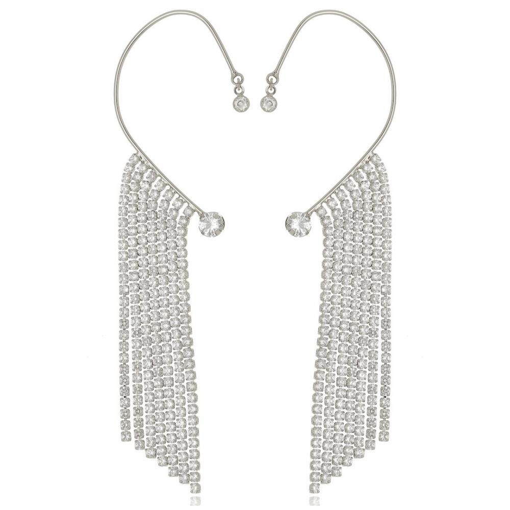 Brinco earcuff com franja de zircônia cristal escolha a cor do seu banho