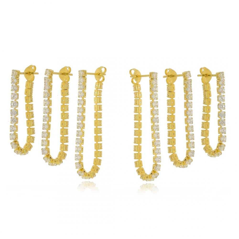 Brinco trio de corrente banhado a ouro 18k