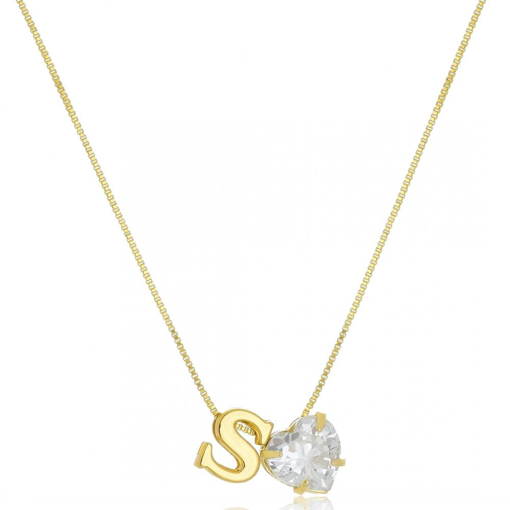 Colar personalizado com pingente de letra e coração banhado a ouro 18k