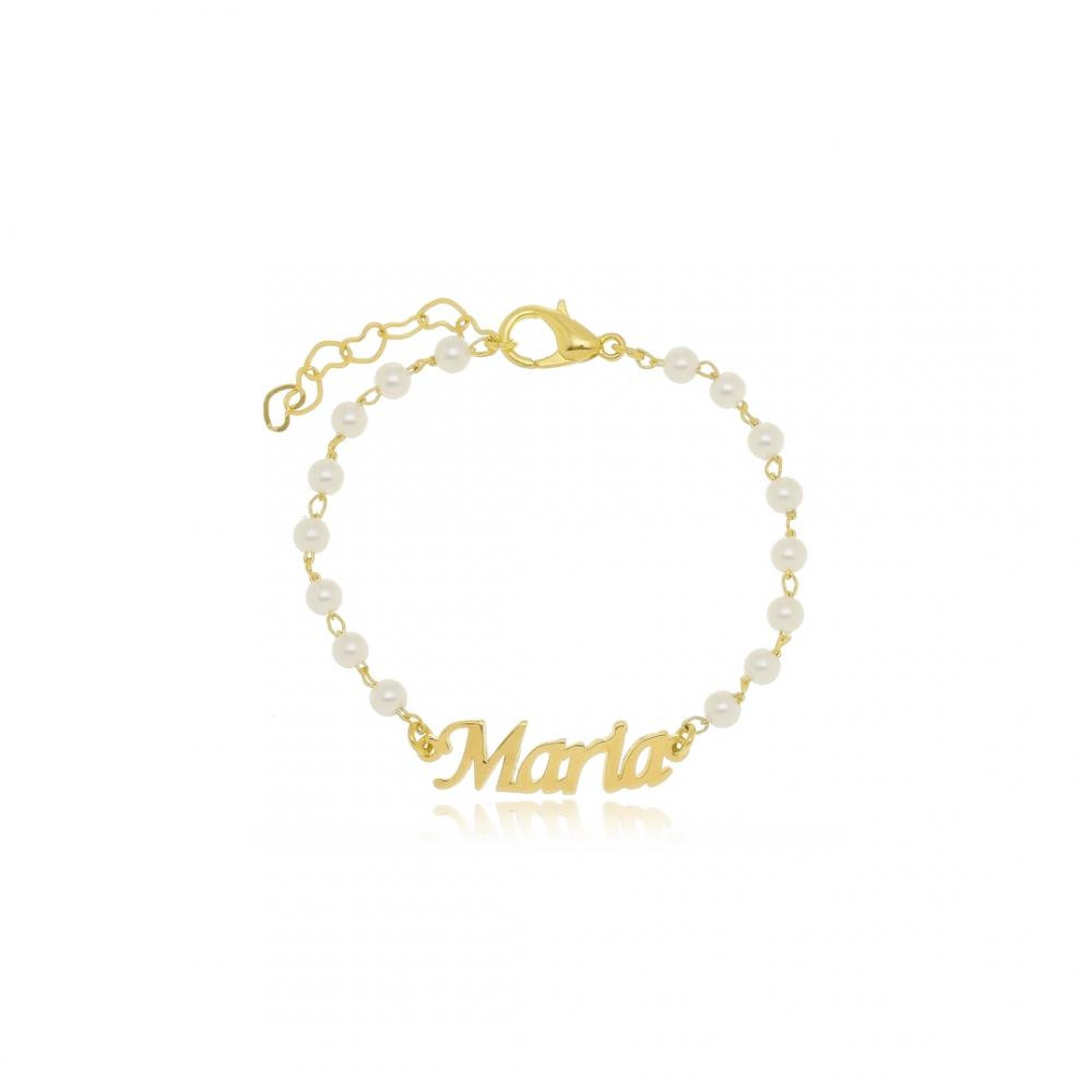 Pulseira infantil personalizada com nome banhado a ouro 18k 