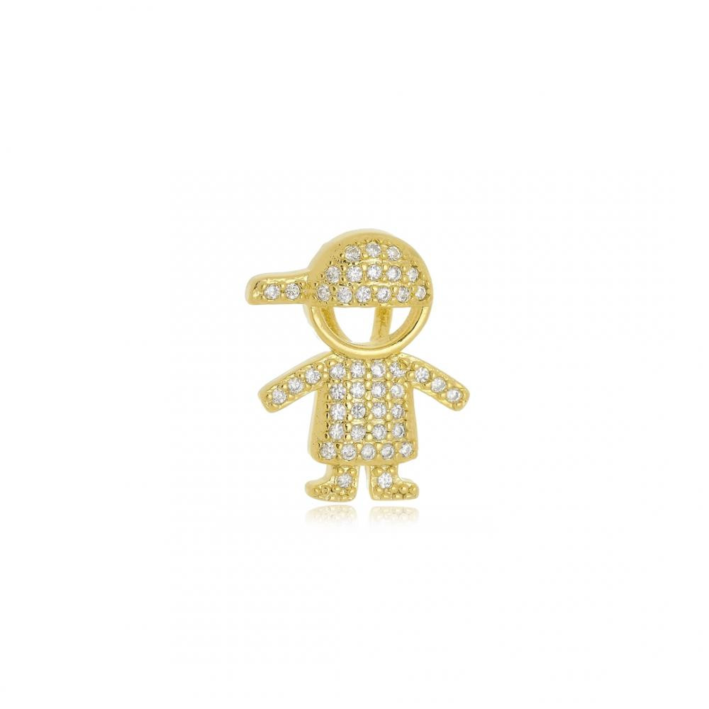 Pingente de menino cravejado banhado a ouro 18k 