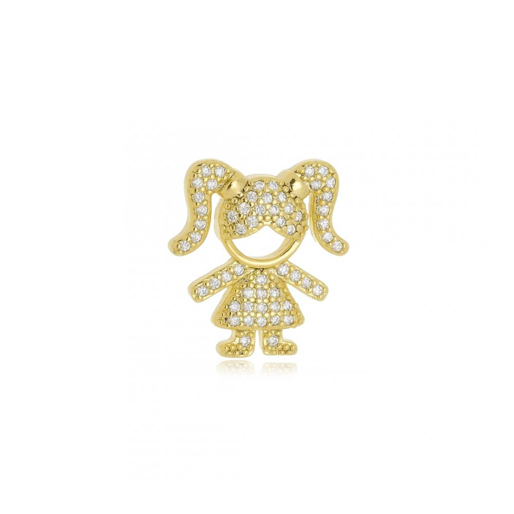 Pingente de menina cravejado banhado a ouro 18k 