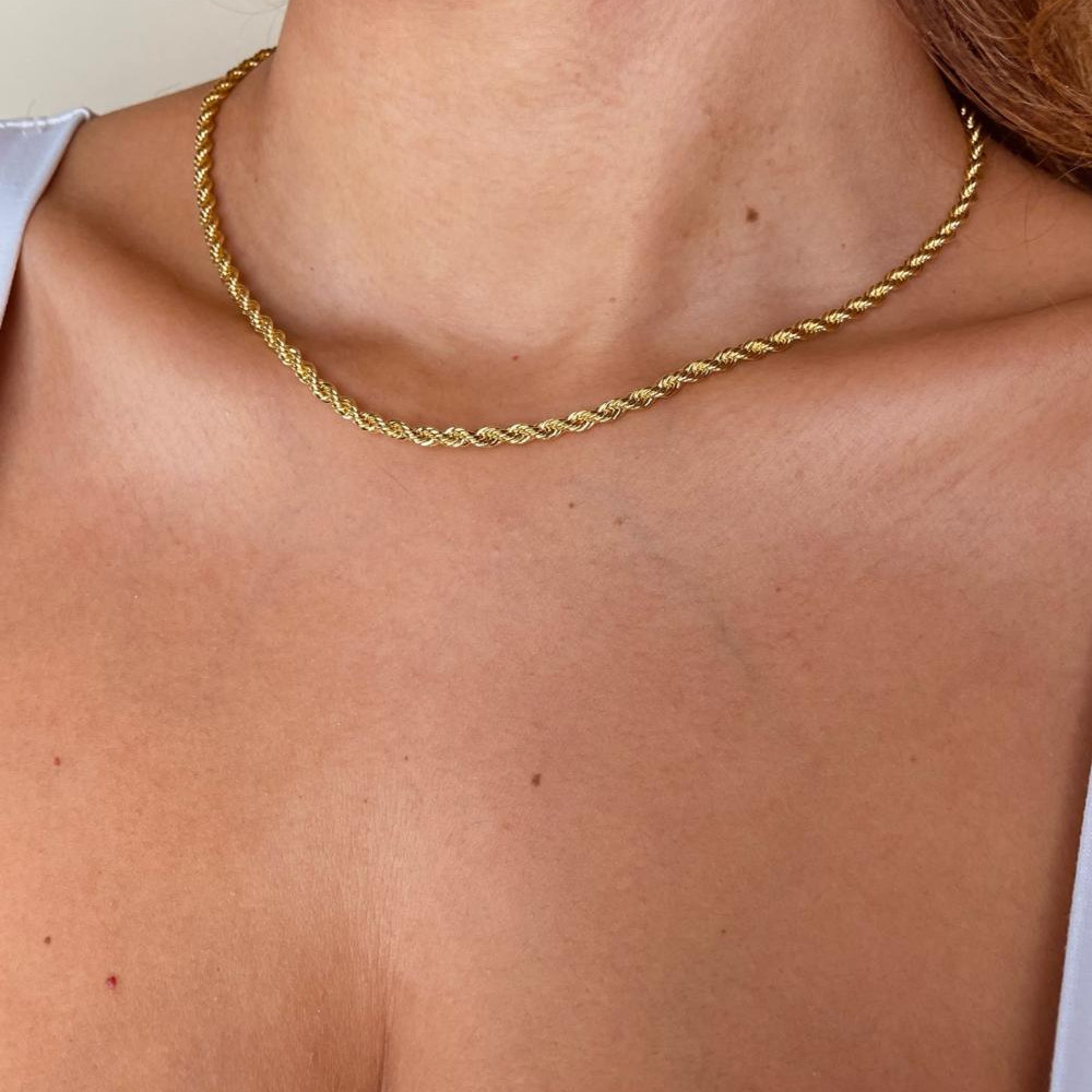 Colar Maya com corrente cabo de aço cordão baiano banhado a ouro 18k
