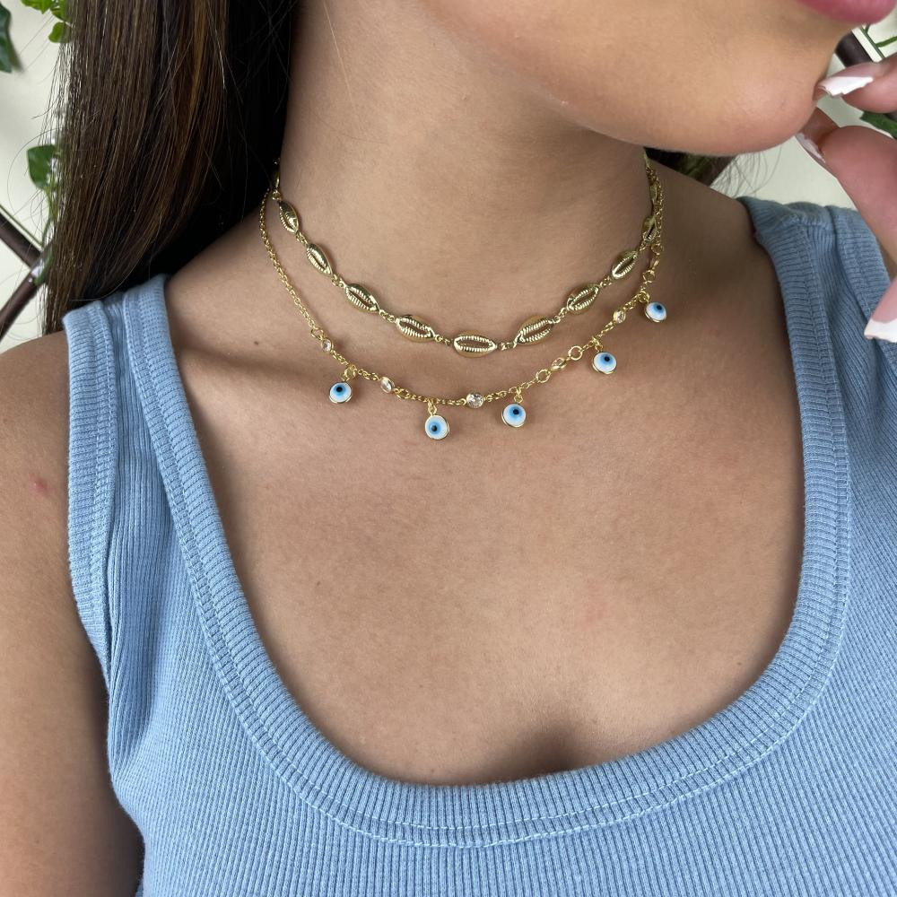 Choker de búzios folheada a ouro 18k 