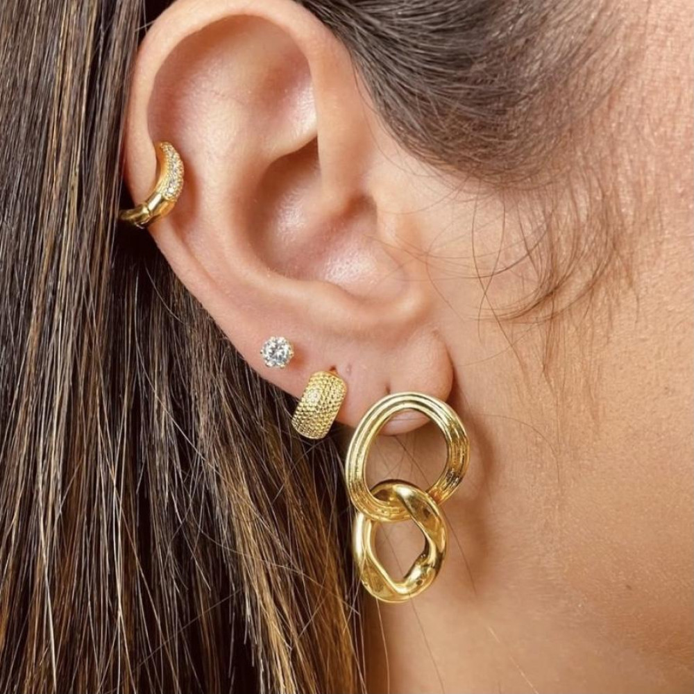Brinco de elo folheado a ouro 18k 