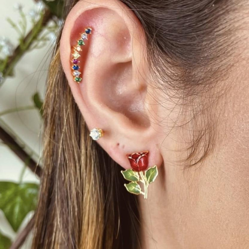 Conjunto resinado de beija-flor banhado a ouro 18k 