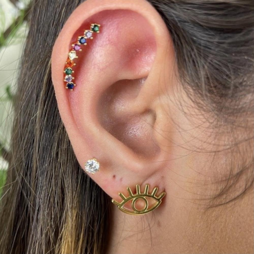Brinco de olho grego banhado a ouro 18k