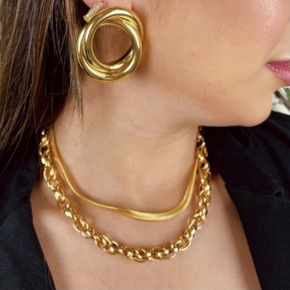 Brinco de argola dupla banhado  a ouro 18k
