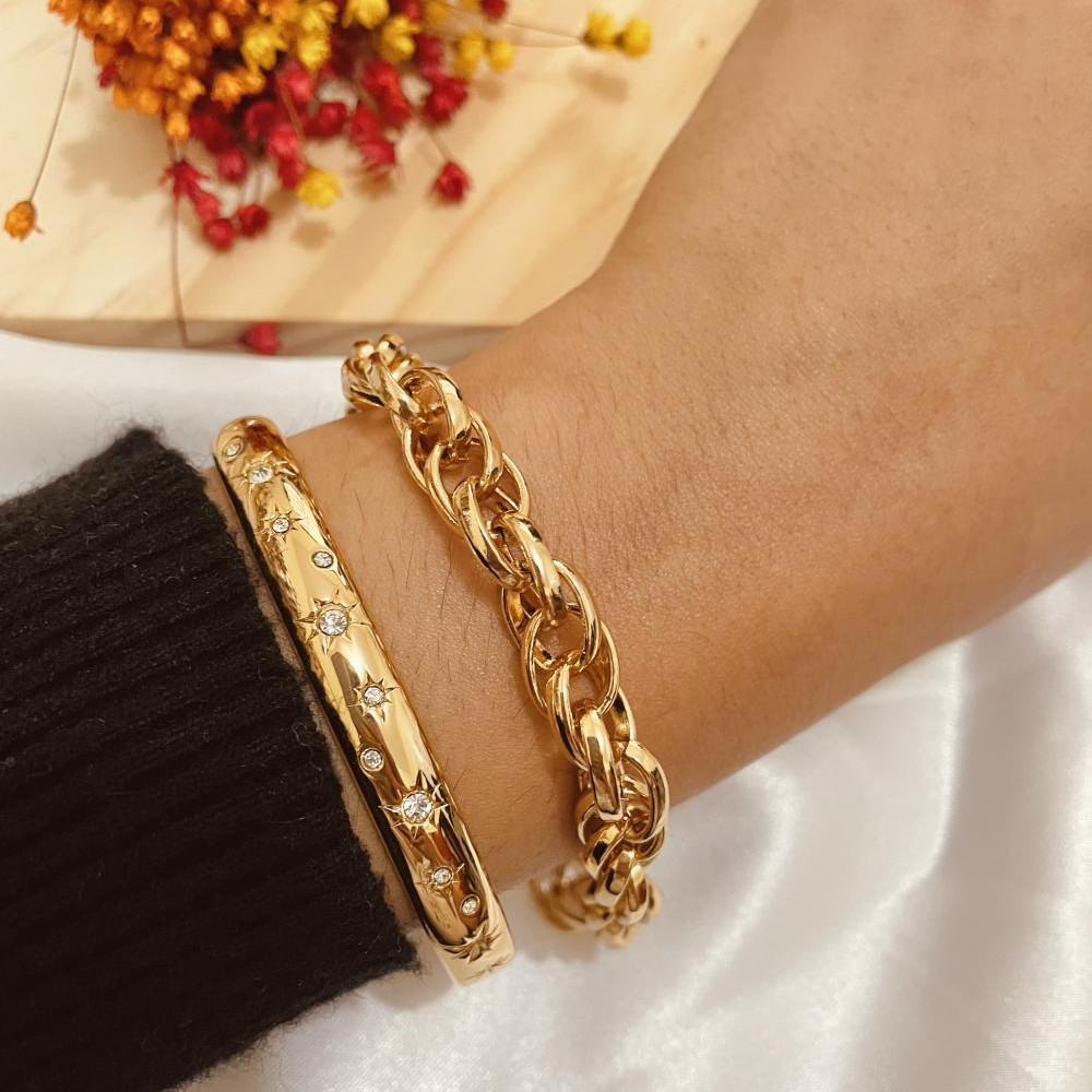 Pulseira Isabella com elos duplos banhada a ouro 18k