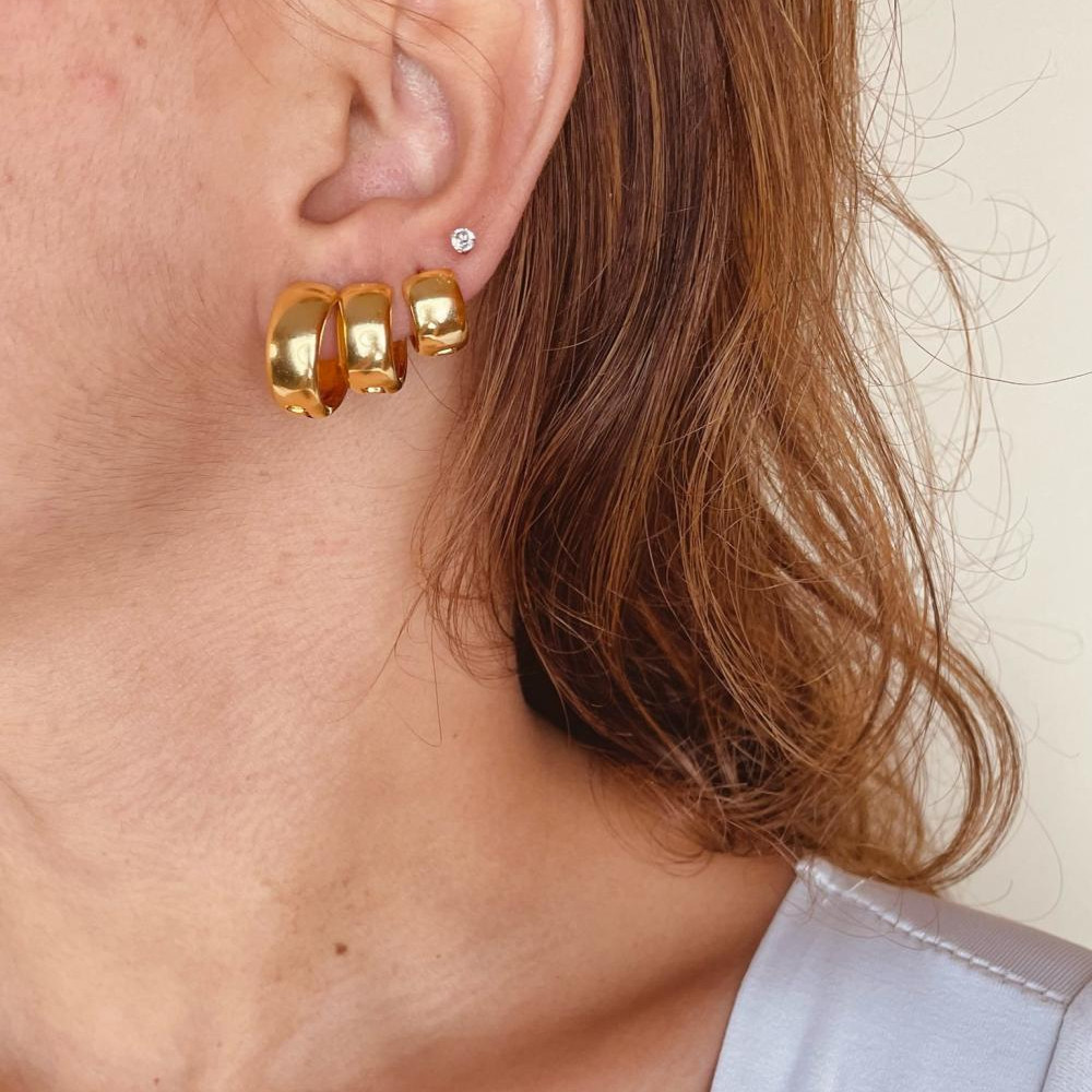 Trio de argola grossa banhado a ouro 18k 