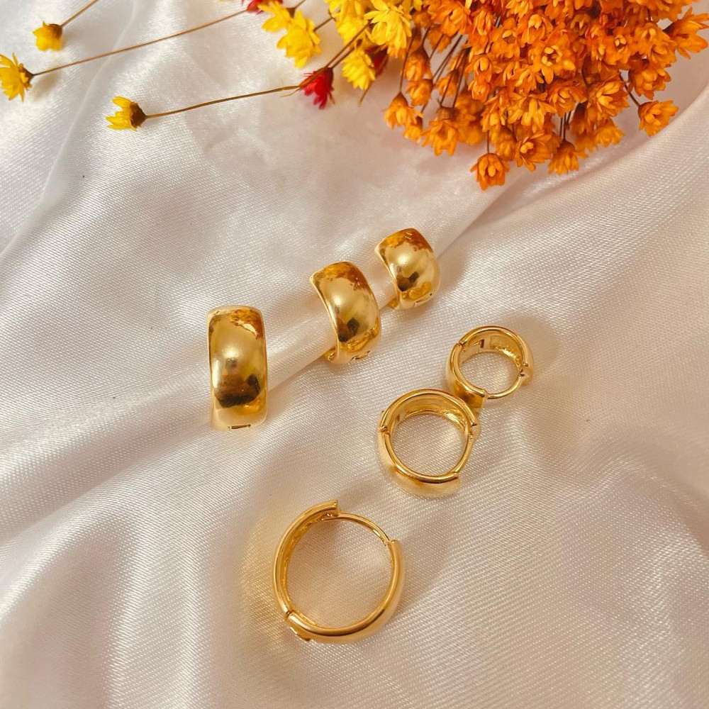 Trio de argola grossa banhado a ouro 18k 