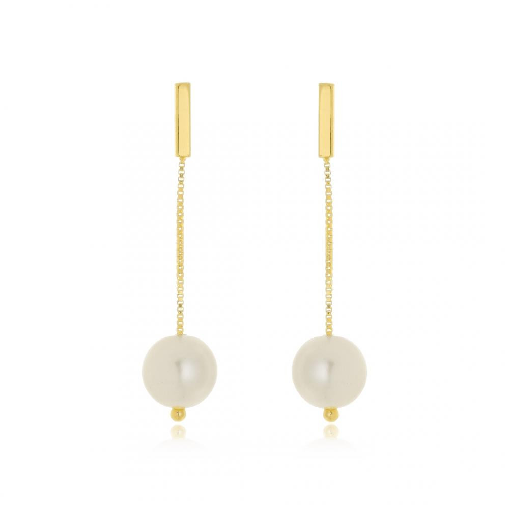 Brinco Lorena minimalista com palito e pérola banhado a ouro 18k 
