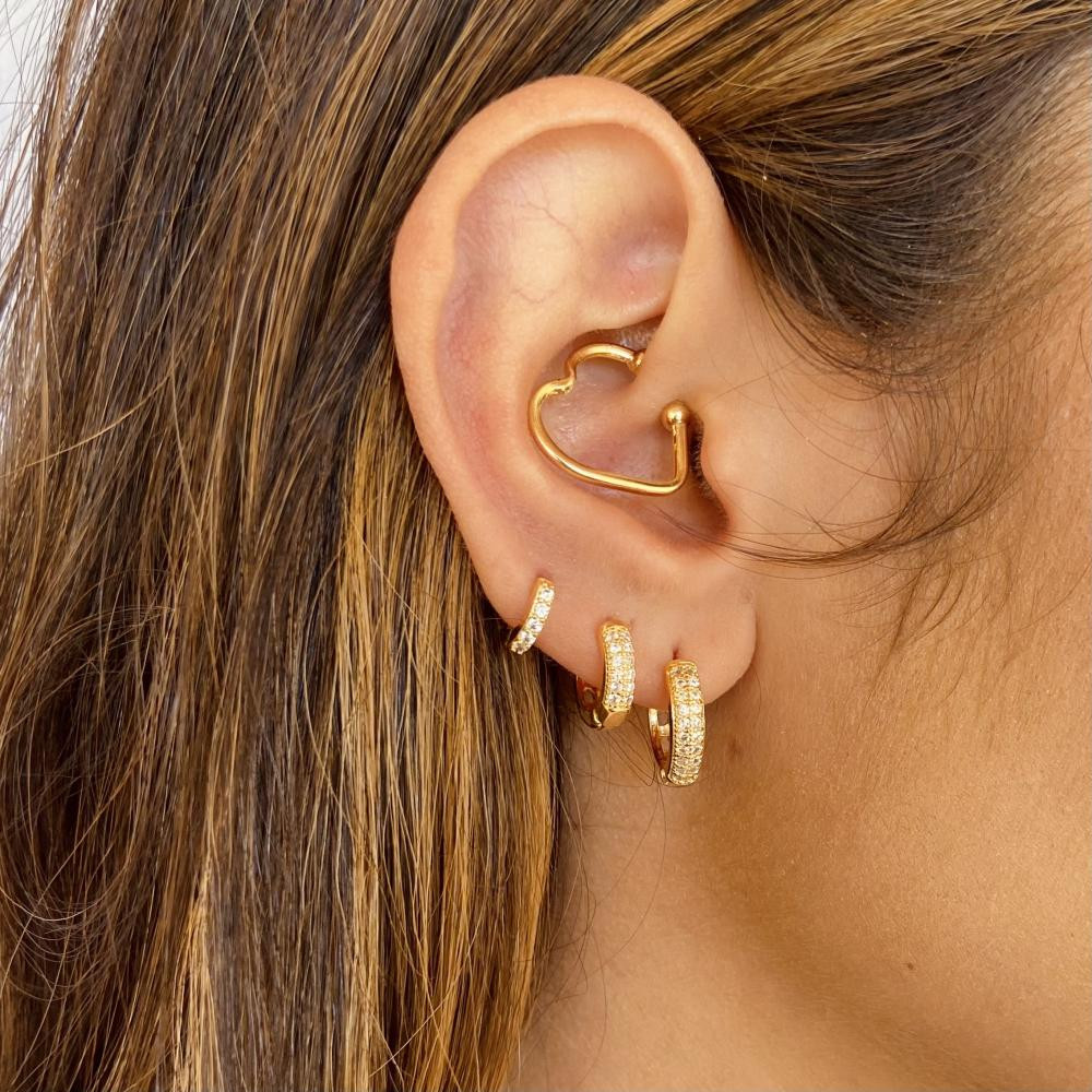  Piercing fake de pressão com formato de coração folheado a ouro 18k 