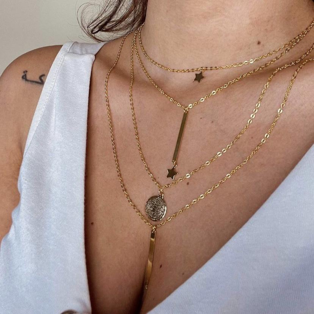 Mix de colar com quatro peças banhado a ouro 18k 