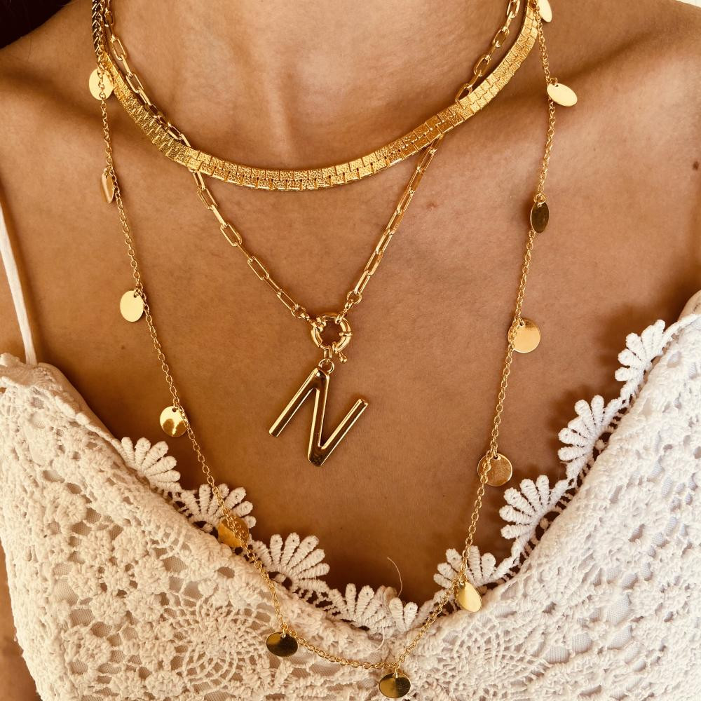 Colar Ana com corrente com detalhes diamantados banhado a ouro 18k  