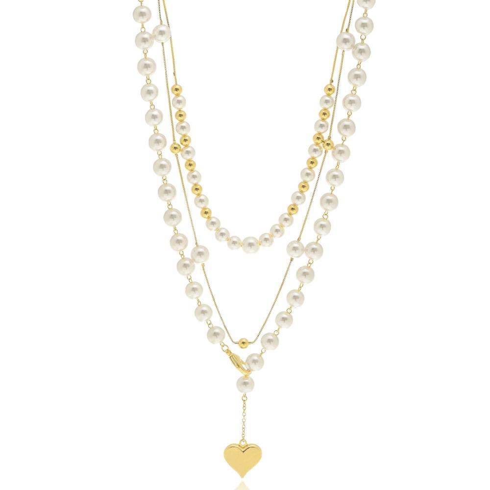 Mix de colares de pérolas banhado a ouro 18k 