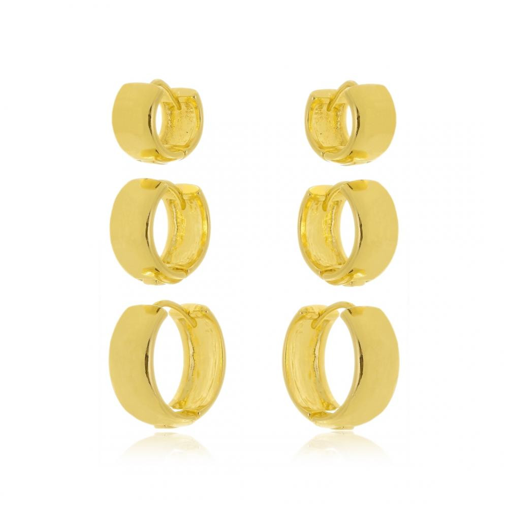 Trio de argola grossa banhado a ouro 18k 