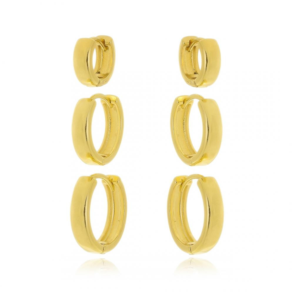 Trio de argola lisa banhado a ouro 18k 