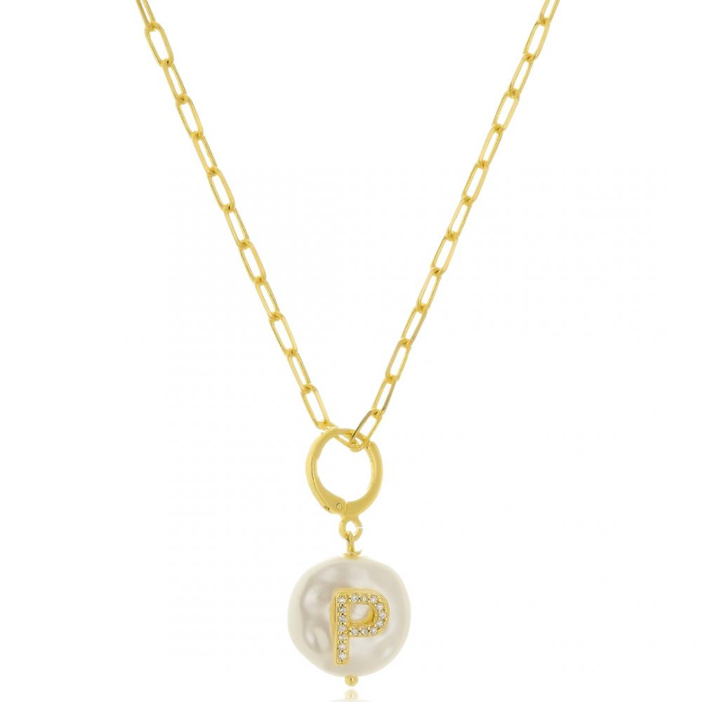 Colar personalizado com pingente de madrepérola e letra banhado a ouro 18k 