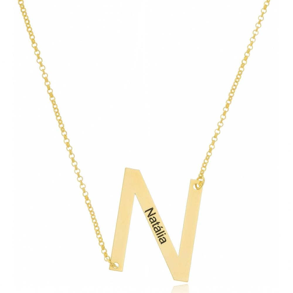 Colar personalizado com letra e nome banhado a ouro 18k