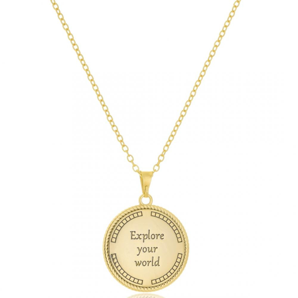 Colar longo com pingente de bússola banhado a ouro 18k