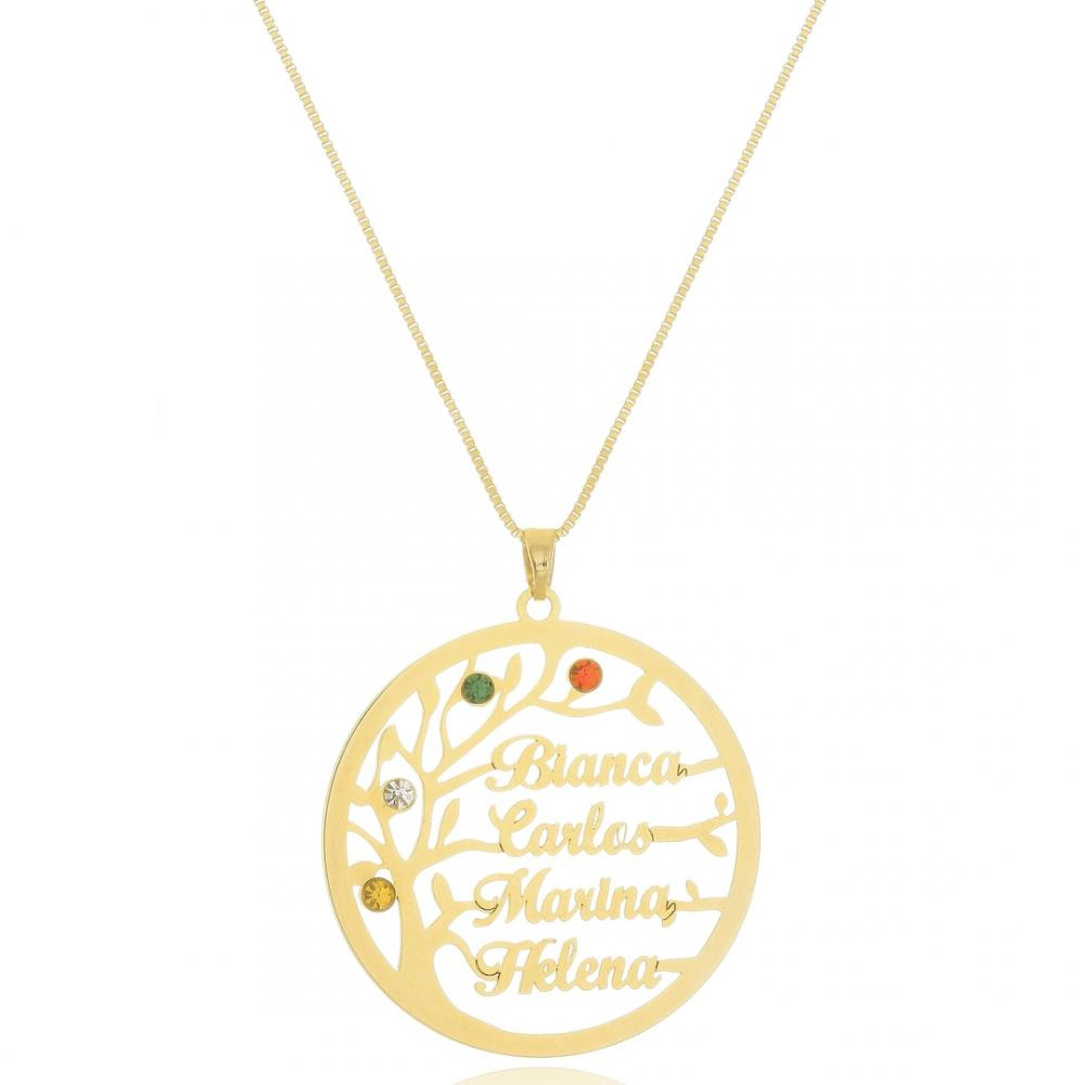 Colar arvore da vida família personalizado com até 6 nomes banhado a ouro 18k