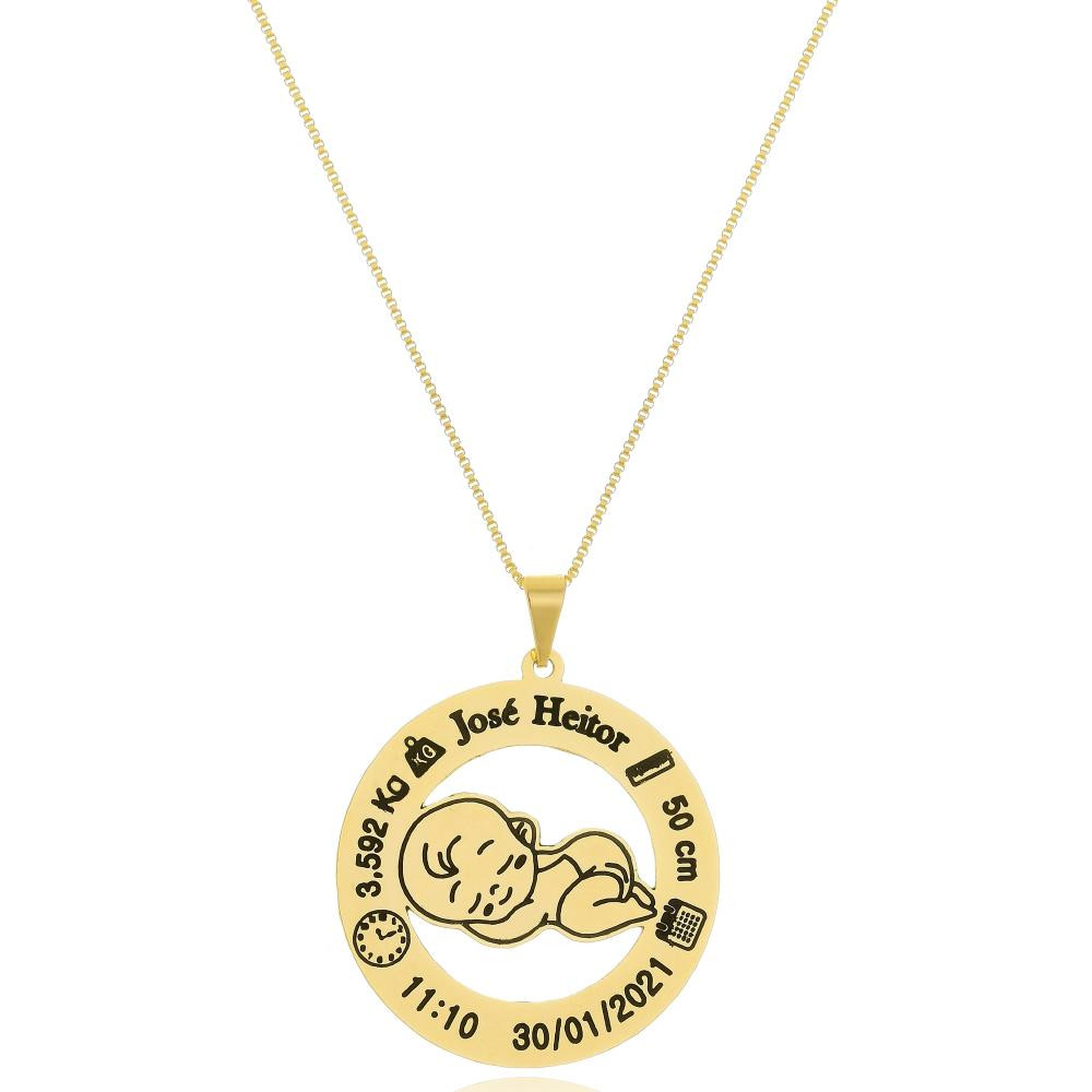 Colar mandala de bebê personalizado banhado a ouro 18k