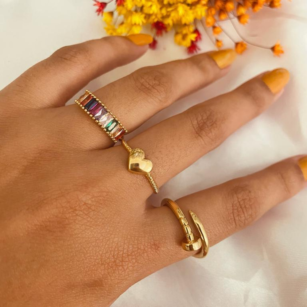 Anel de coração banhado a ouro 18k