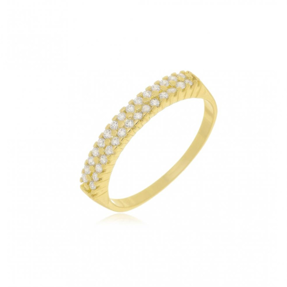 Anel aparador duplo com duas fileiras de zircônia cravejada banhado a ouro 18k