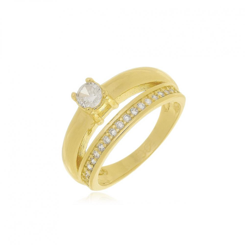Anel duplo cravejado banhado a ouro 18k