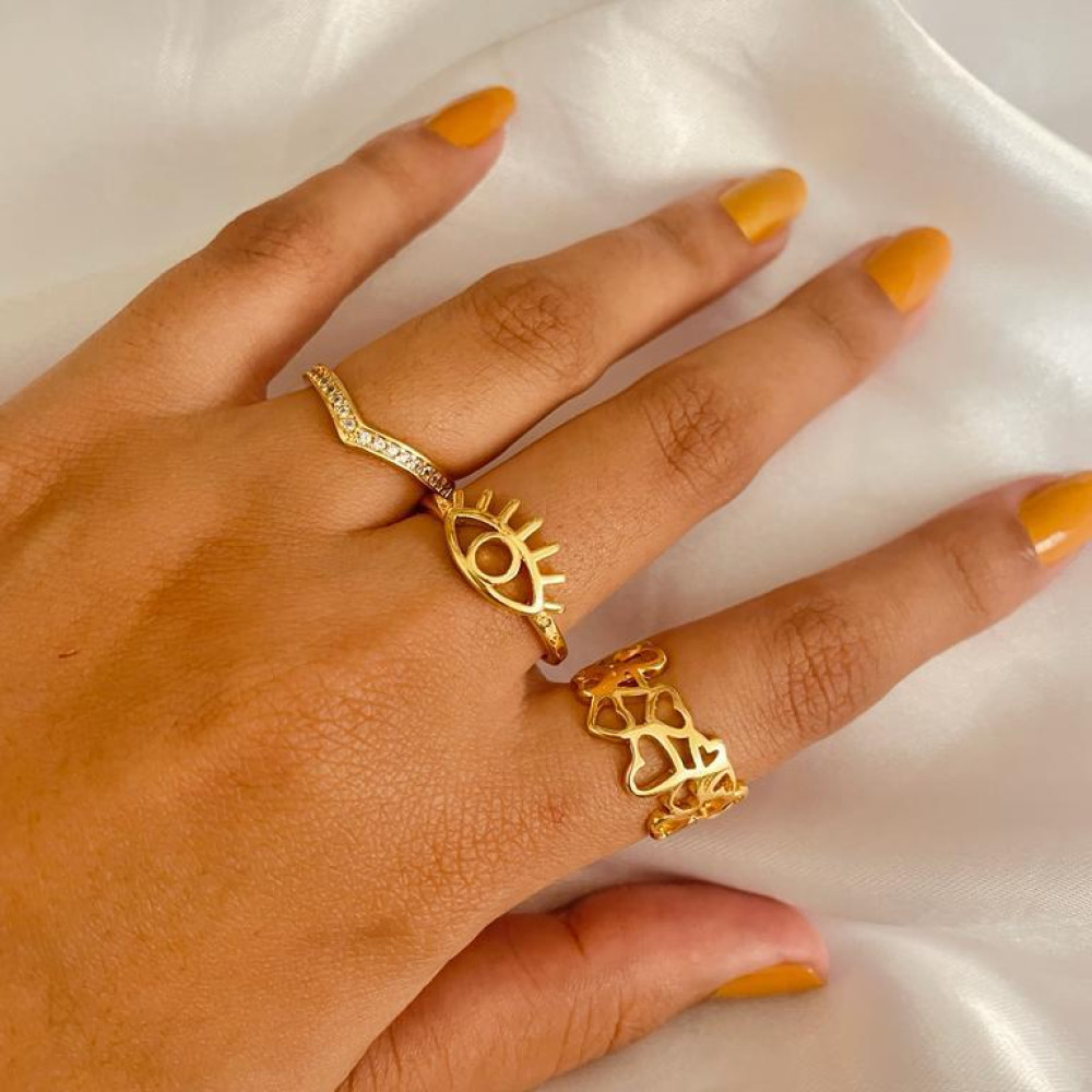 Anel de corações banhado a ouro 18k