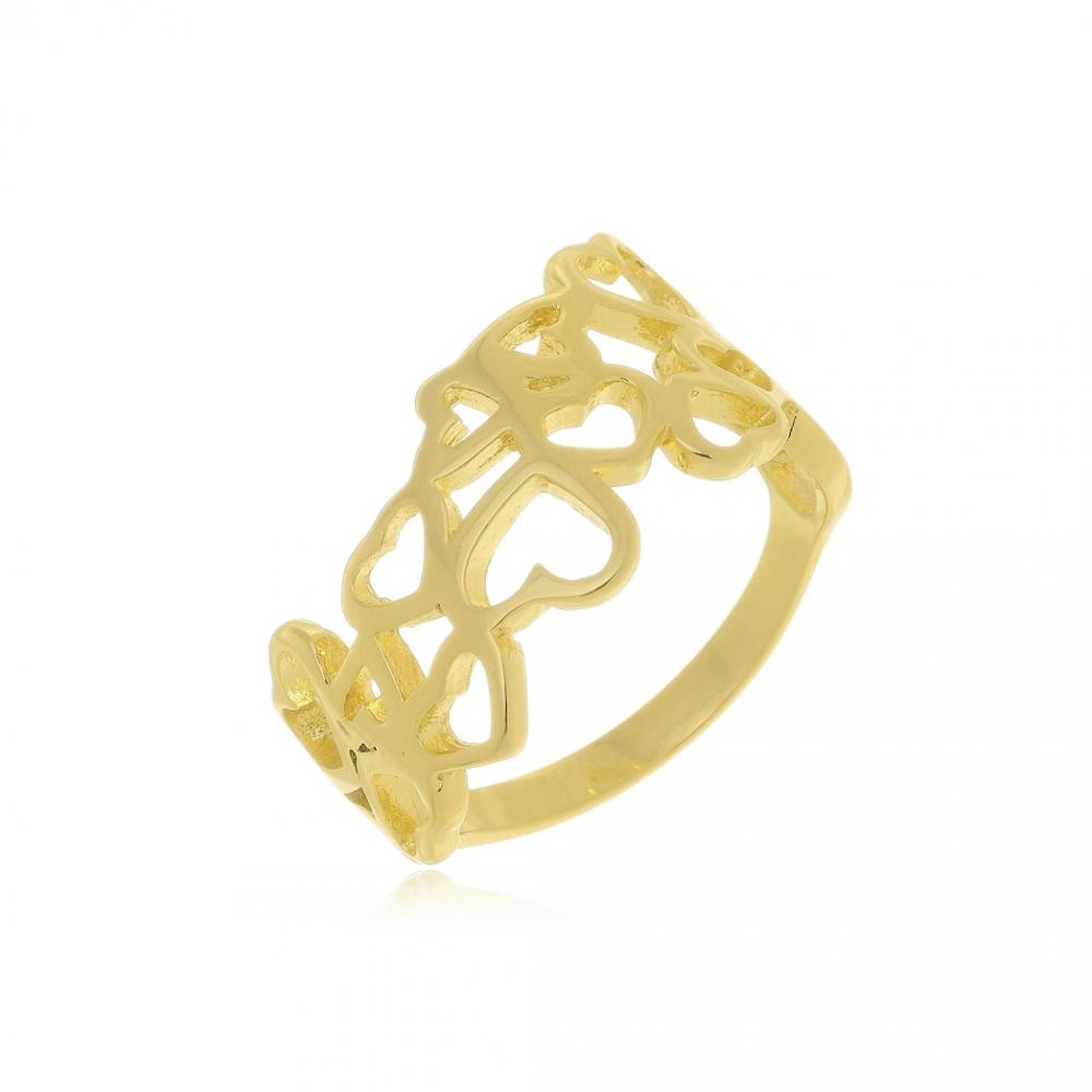 Anel de corações banhado a ouro 18k
