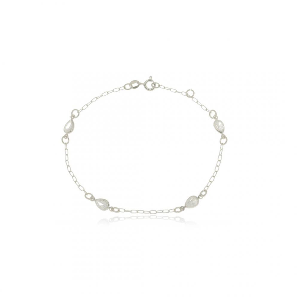 Pulseira com pingentes de gota cristal de prata 925 