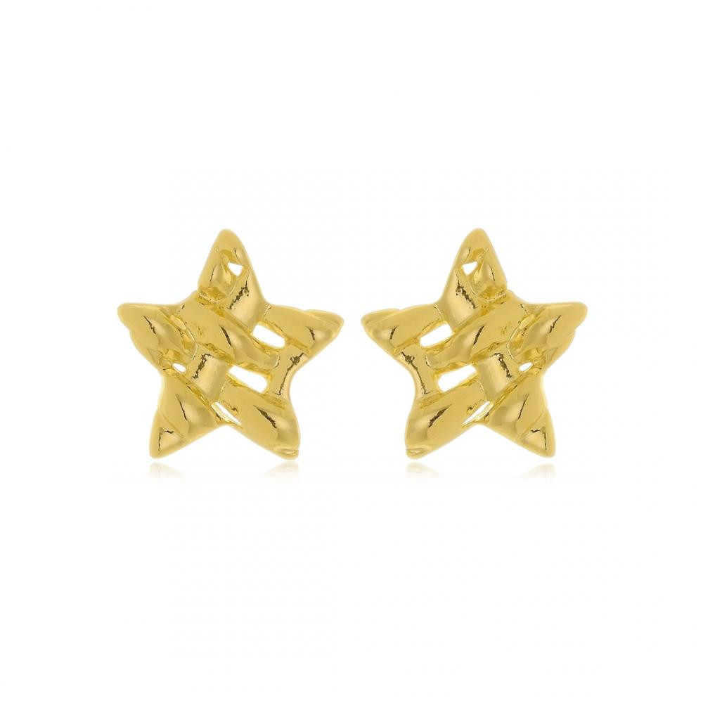 Brinco de estrela martelado banhado a ouro 18k