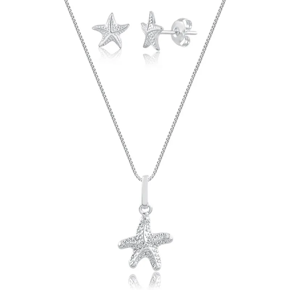 Conjunto estrela do mar na prata 925