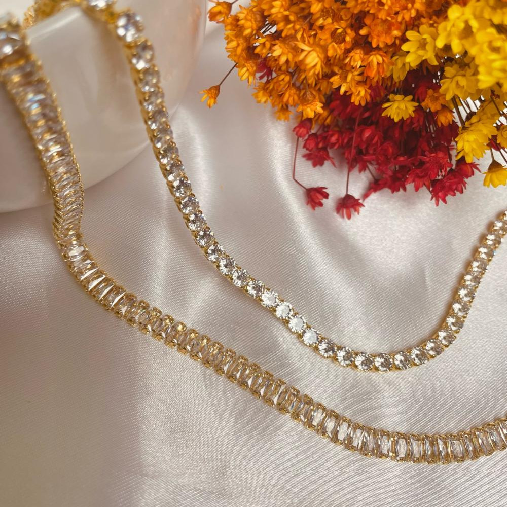 Choker Priscilla riviera baguete cristal banhada a ouro 18k
