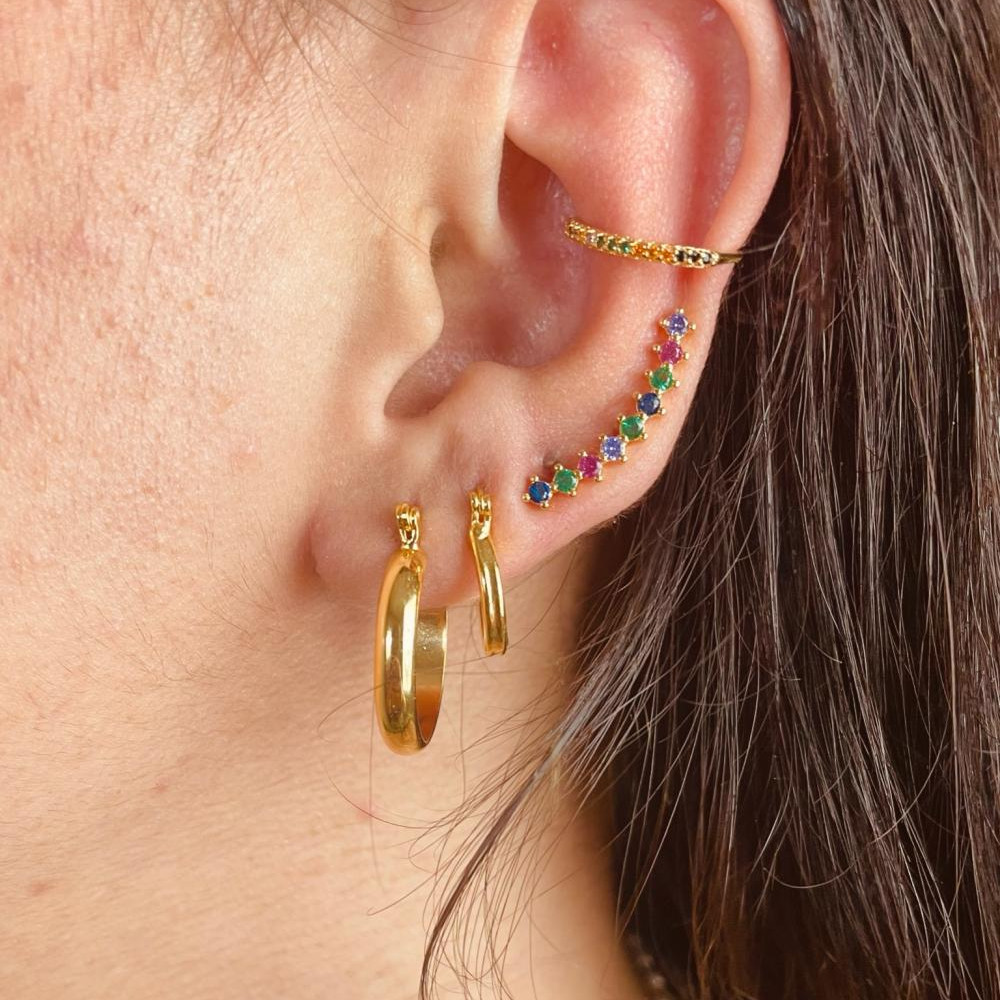 Piercing fake Isabella cravejado com zircônia colorida banhado a ouro 18k 
