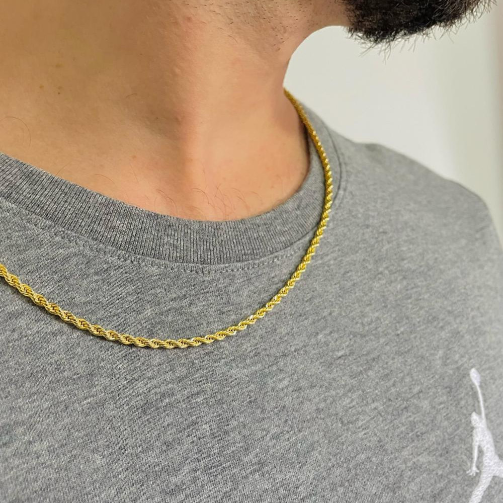 Corrente masculina cabo de aço banhada a ouro 18k