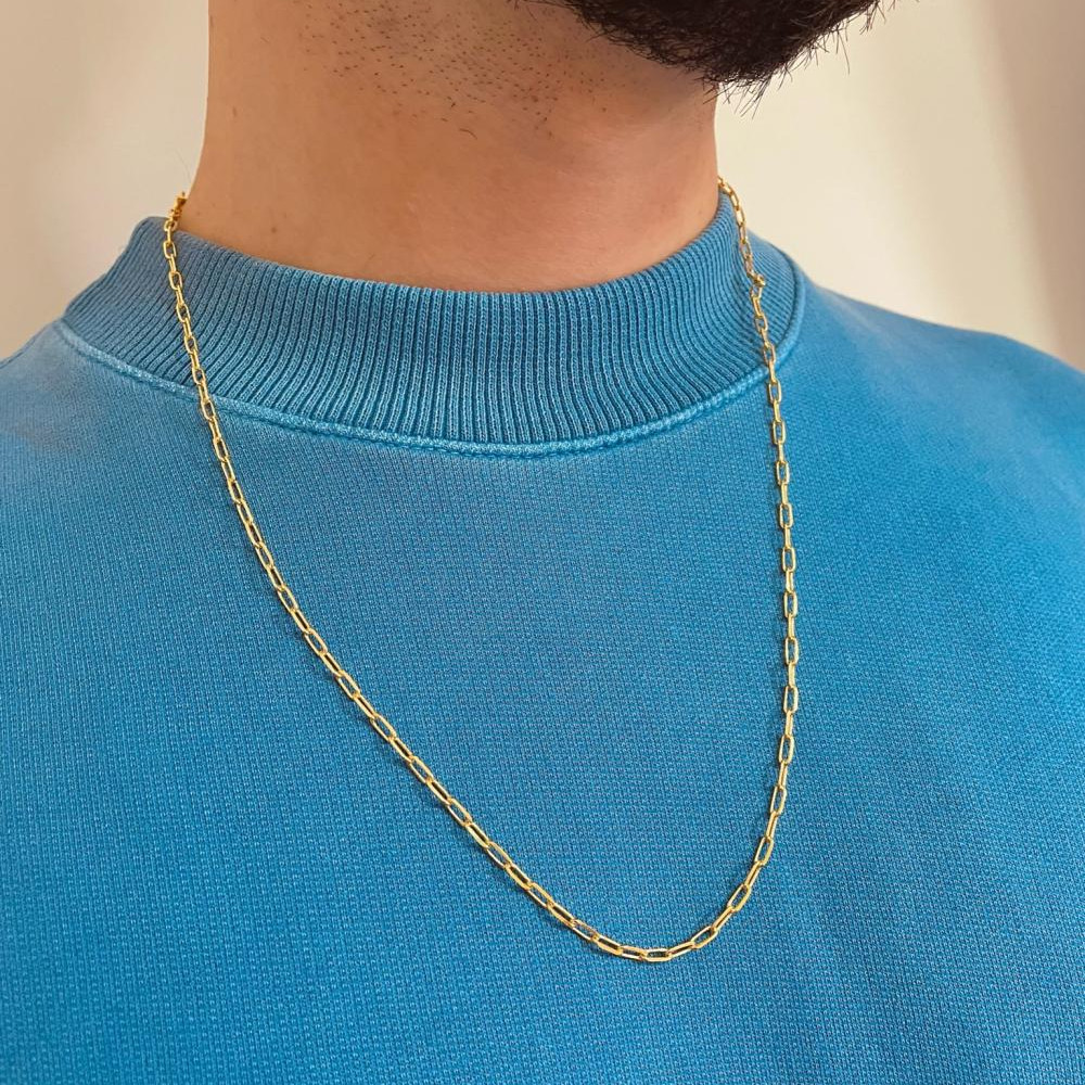Corrente masculina de elos pequeno retangular banhado a ouro 18k