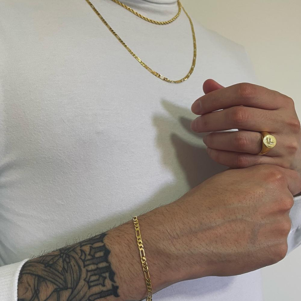 Pulseira com corrente grumet masculina banhado a ouro 18k
