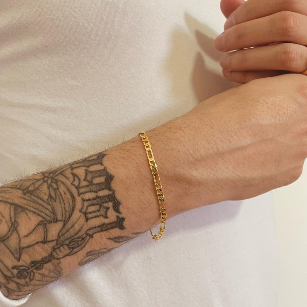 Pulseira com corrente grumet masculina banhado a ouro 18k