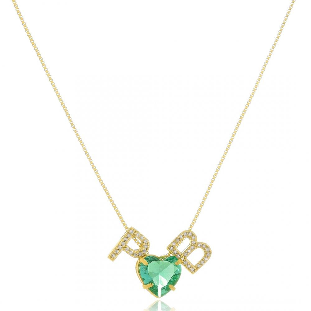 Colar personalizado com duas letras e coração banhado a ouro 18k