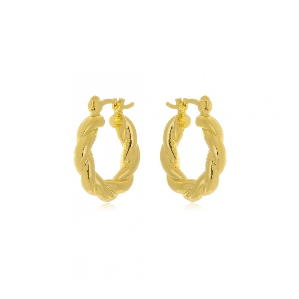 Brinco de argola pequeno torcido banhado a ouro 18k