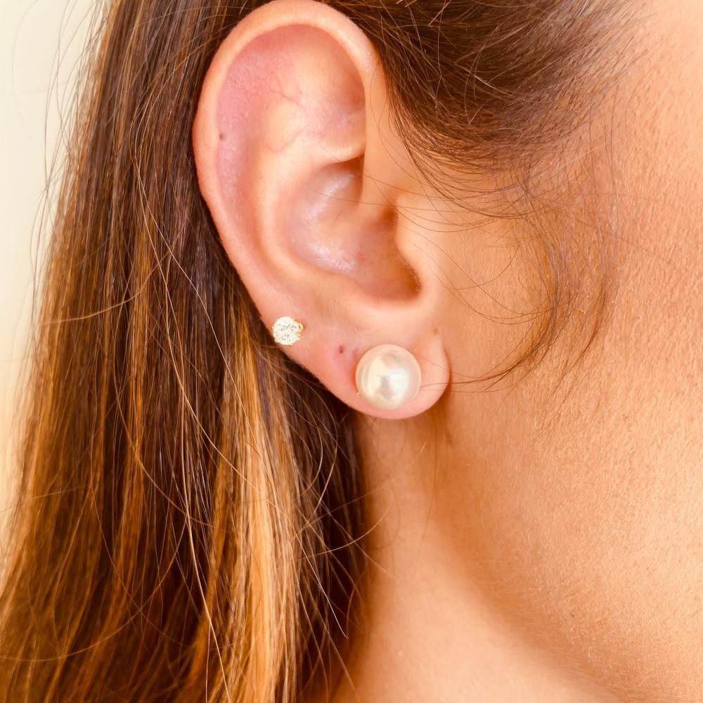 Brinco de Pérola grande folheado a ouro 18k