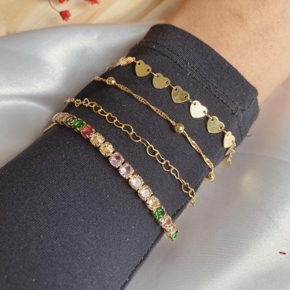 Pulseira com micro bolinhas banhada a ouro 18k 