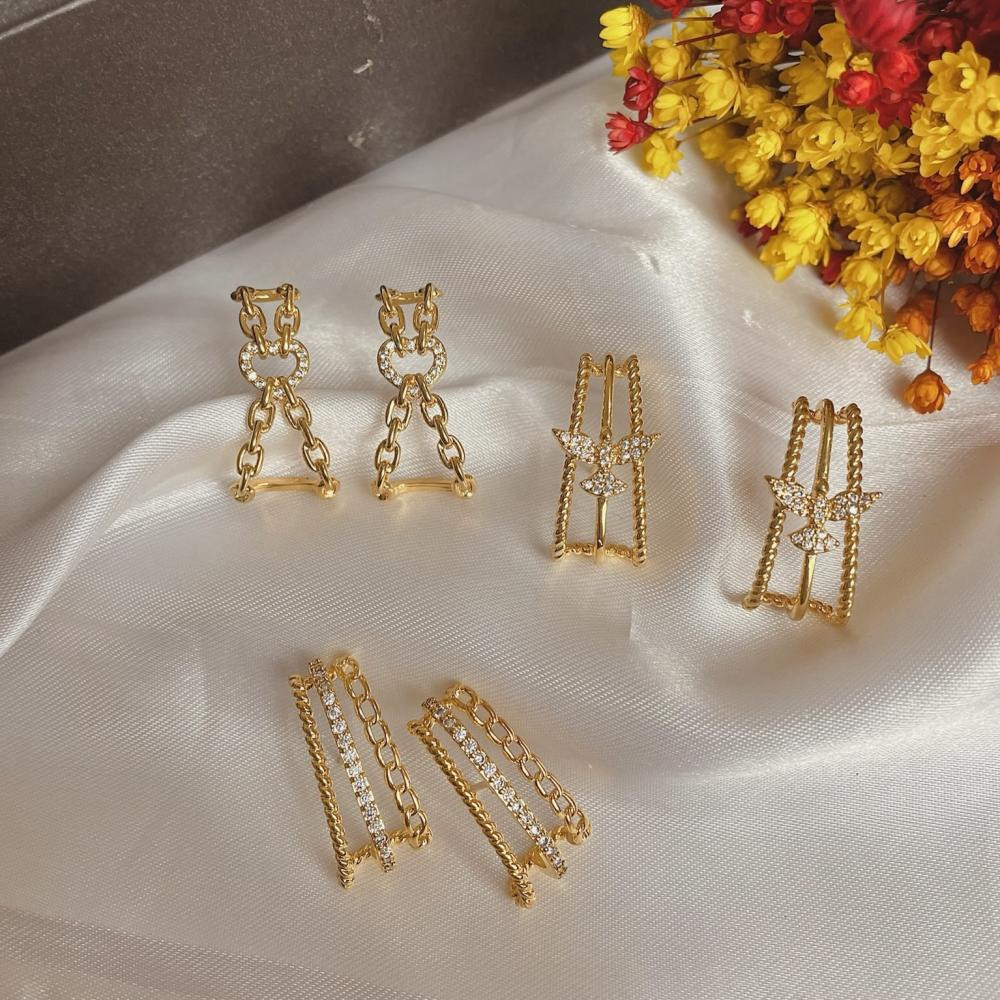 Brinco earhook com pingente de pomba cravejado com zircônia folheado a ouro 18k