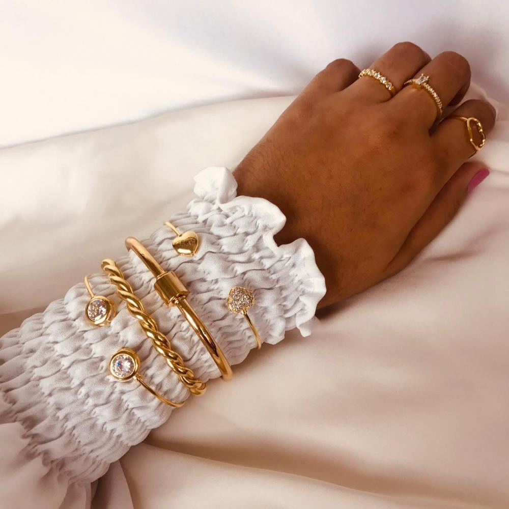 Pulseira bracelete com fecho de rosca banhado a ouro 18k