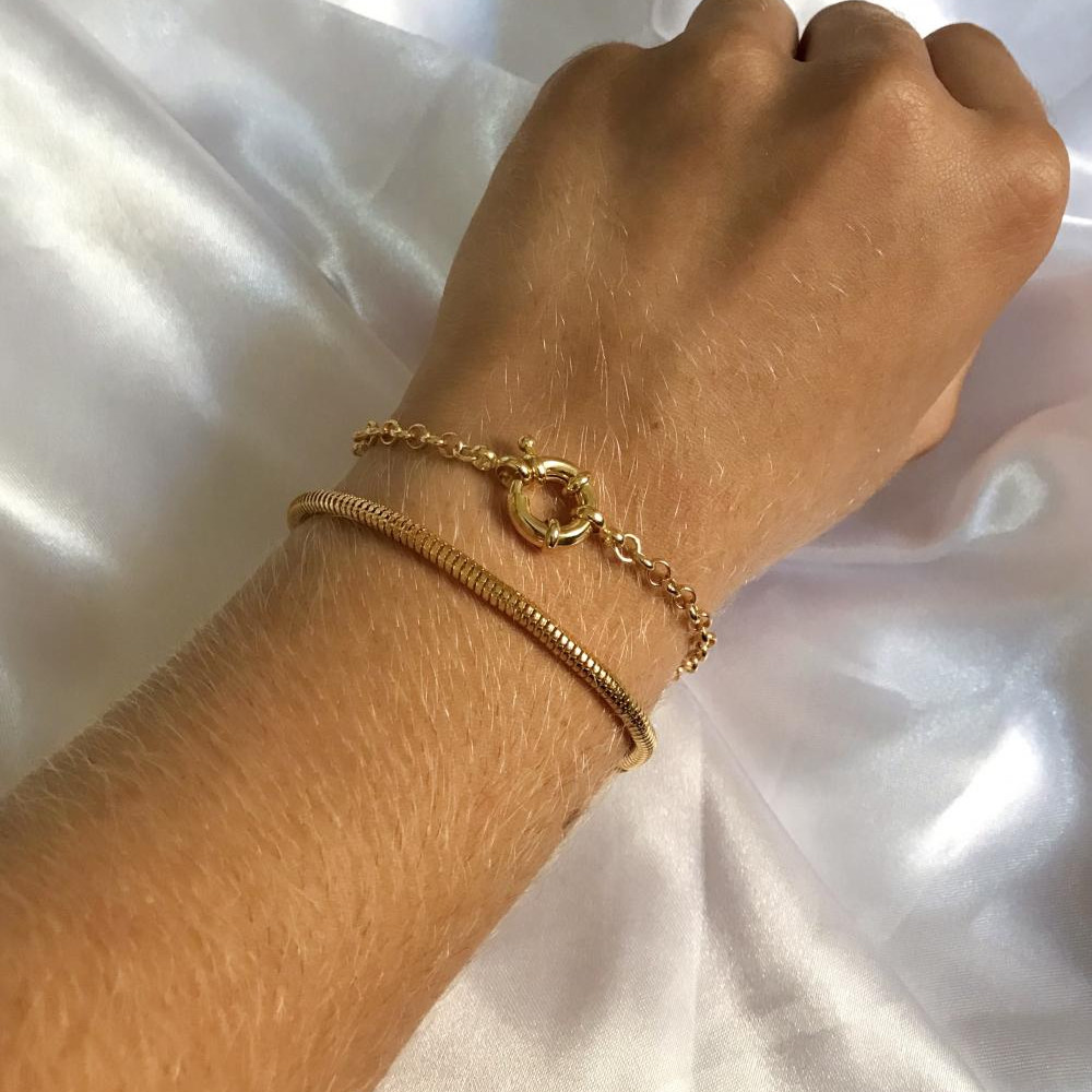 Pulseira com corrente de elo português e fecho de boia banhada a ouro 18k 