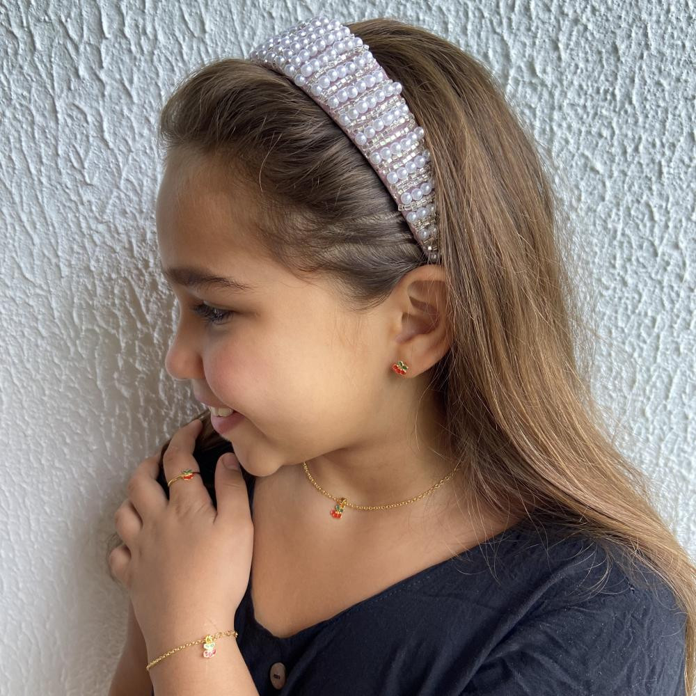 Colar infantil com pingente de cereja banhado a ouro 18k 
